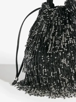 Lipsy Black Beaded Fringe Satin Shoulder Bag