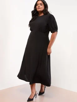 Lipsy Black Curve Military Button Short Sleeve Midi Jersey Dress