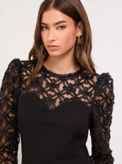 Lipsy Black 3D Fabric Puff Sleeve Top