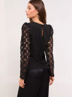 Lipsy Black 3D Fabric Puff Sleeve Top
