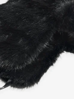 Lipsy Black Faux Fur Trapper Hat with Poms