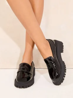 Lipsy Black Faux Leather Patent Chunky Penny Loafers