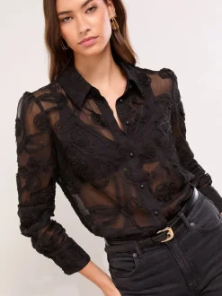 Lipsy Black Floral Burnout Button Through Shirt