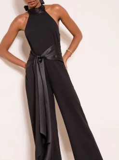 Lipsy Black Halter Neck Satin Drape Jumpsuit