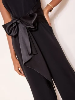 Lipsy Black Halter Neck Satin Drape Jumpsuit