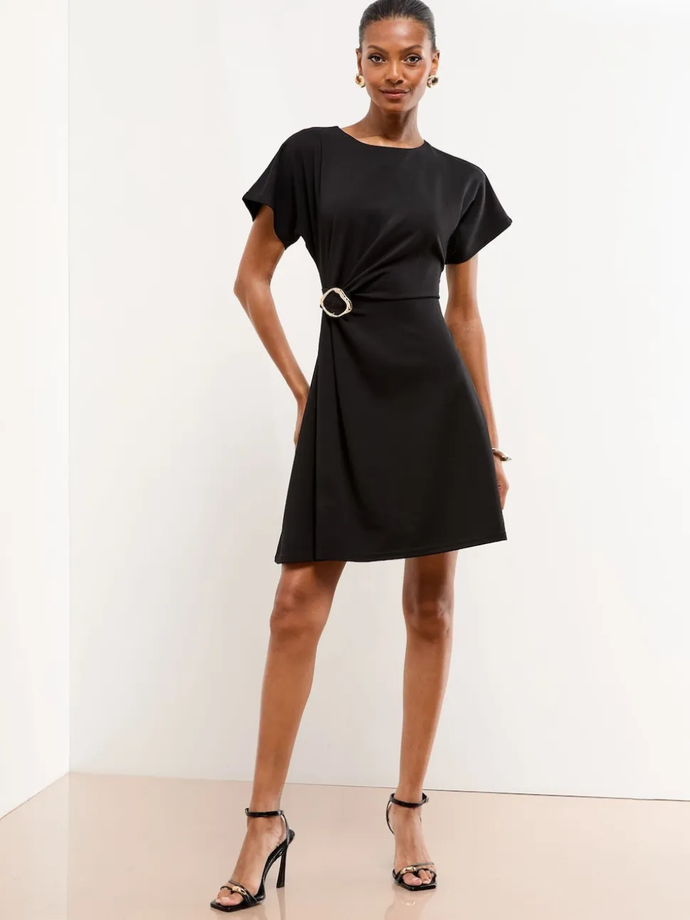 Lipsy Black Hardware Detail Mini Skater Dress