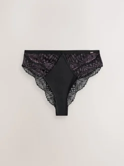 Lipsy Black High Rise Geo Lace Thong