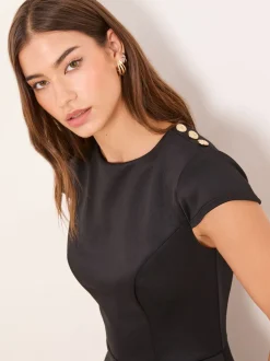 Lipsy Black Historic Waist Button Detail Short Sleeve Mini Dress