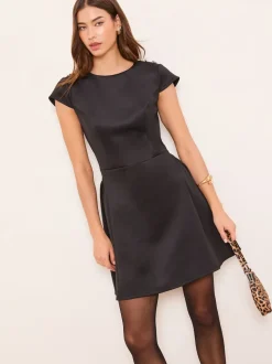 Lipsy Black Historic Waist Button Detail Short Sleeve Mini Dress