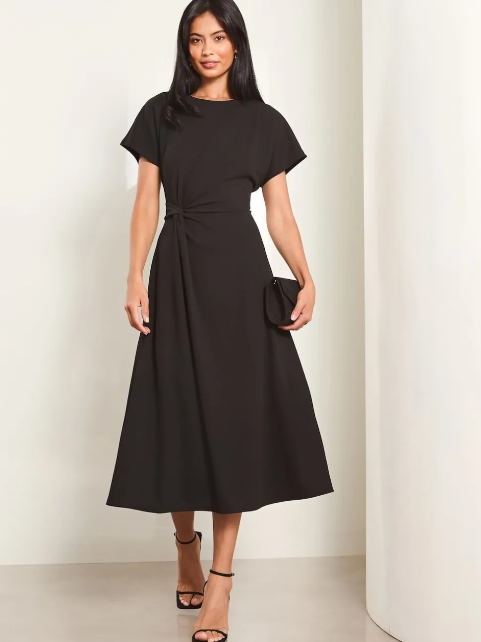 Lipsy Black Knot Side Midi Dress