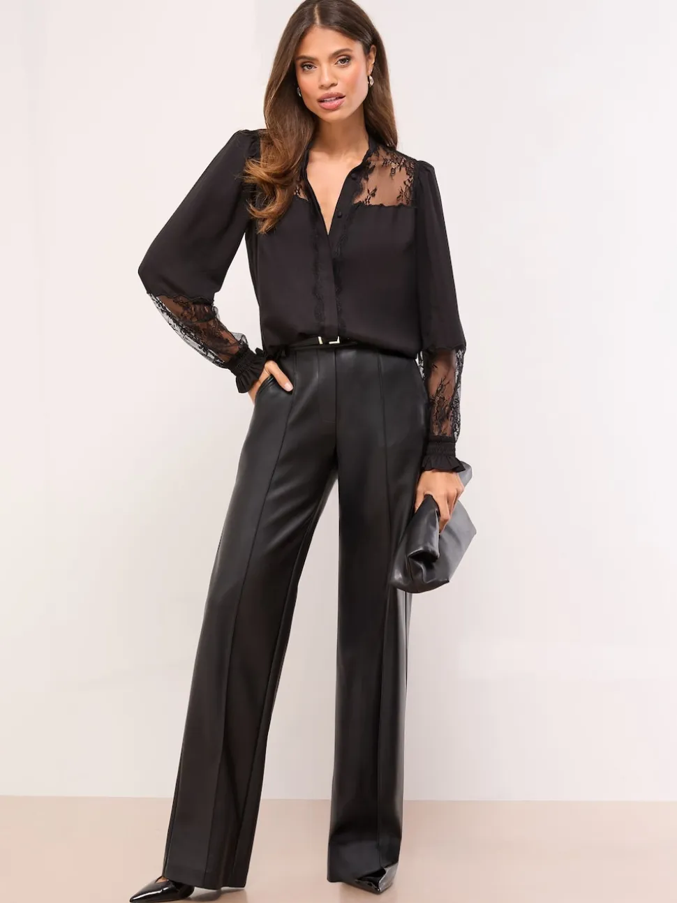 Lipsy Black Lace Detail Grandad Shirt