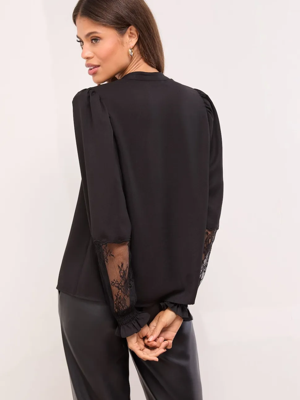 Lipsy Black Lace Detail Grandad Shirt