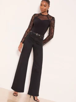 Lipsy Black Lace Long Sleeve Top