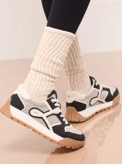 Lipsy Black Lace Up Chunky Runner Sports Trainers