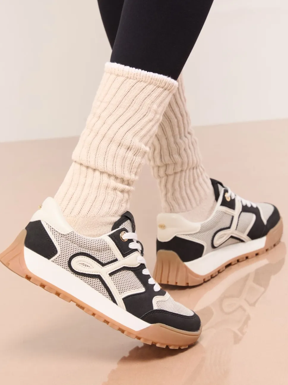 Lipsy Black Lace Up Chunky Runner Sports Trainers