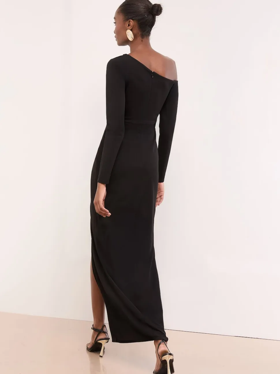 Lipsy Black Long Sleeve Off The Shoulder Gathered Waist Maxi Dress