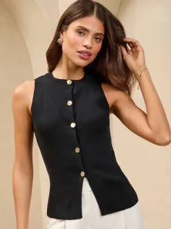 Lipsy Black Longline Knitted Sleeveless Waistcoat