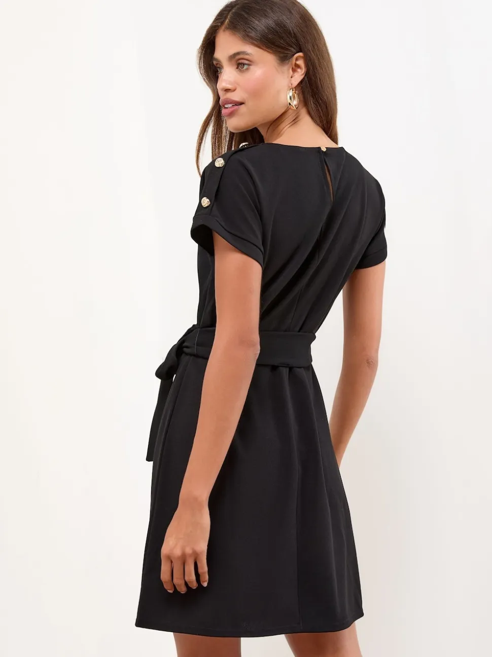 Lipsy Black Military Button Tie Belt Mini Shift Dress