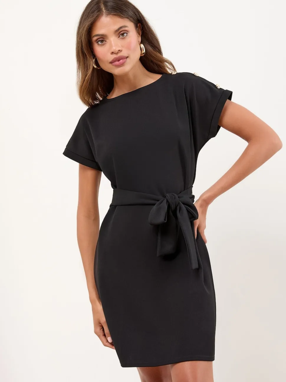 Lipsy Black Military Button Tie Belt Mini Shift Dress