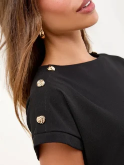 Lipsy Black Military Button Tie Belt Mini Shift Dress