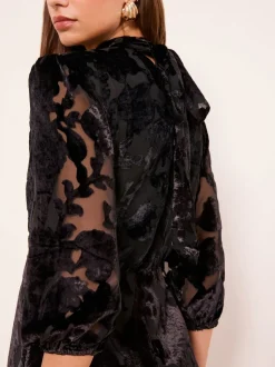 Lipsy Black Petite Devore Velvet Puff Sleeve Midi Dress