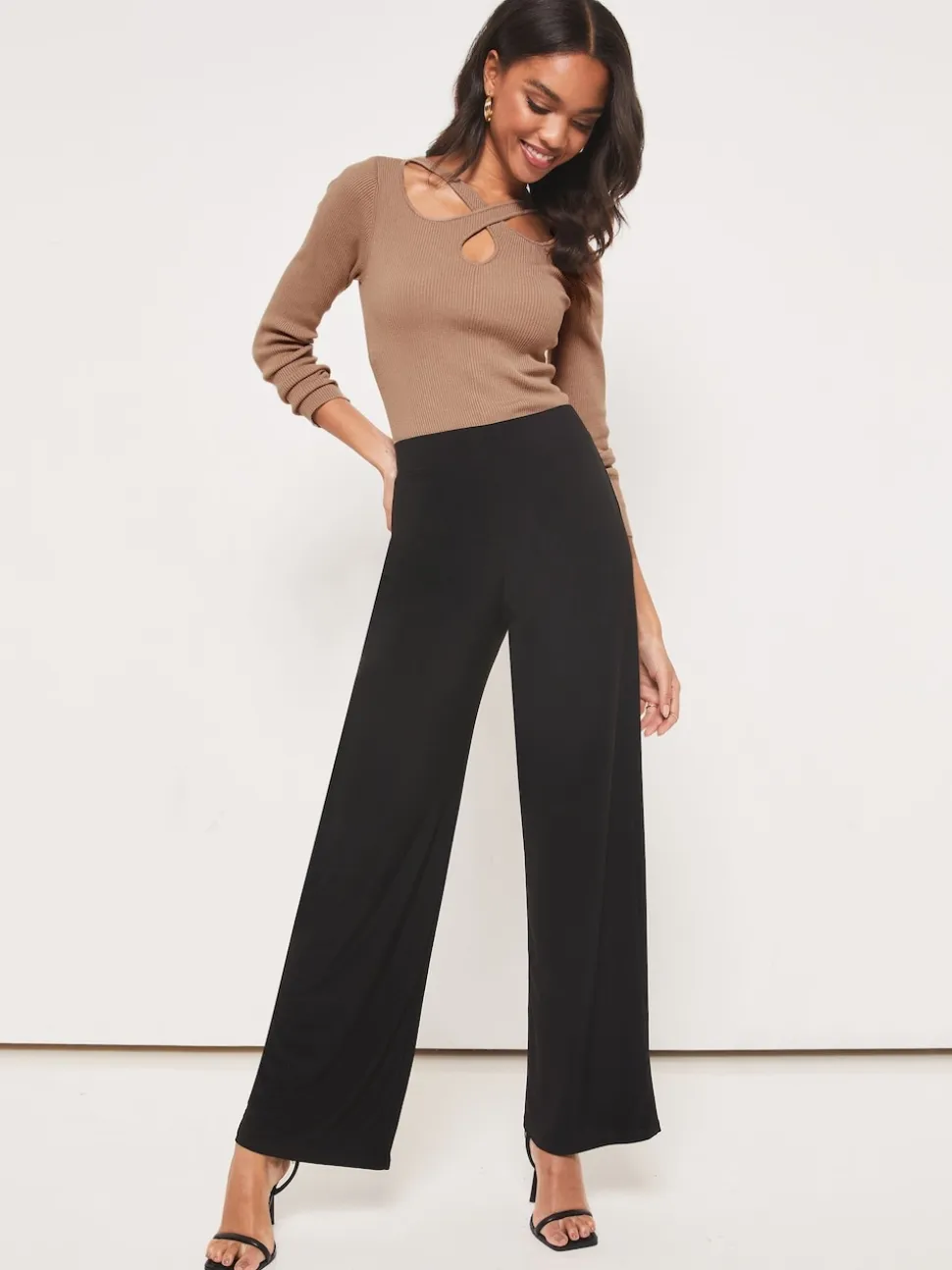 Lipsy Black Petite High Waist Wide Leg Trousers