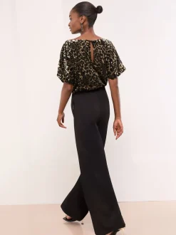 Lipsy Black Petite Leopard Print Sleeveless Cowl Neck Jumpsuit