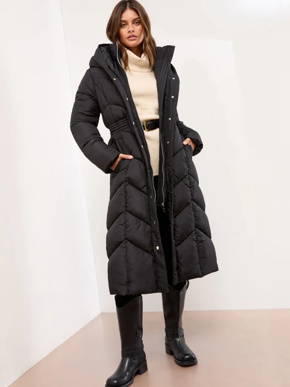 Lipsy Black Petite Longline Double Layer Padded Coat