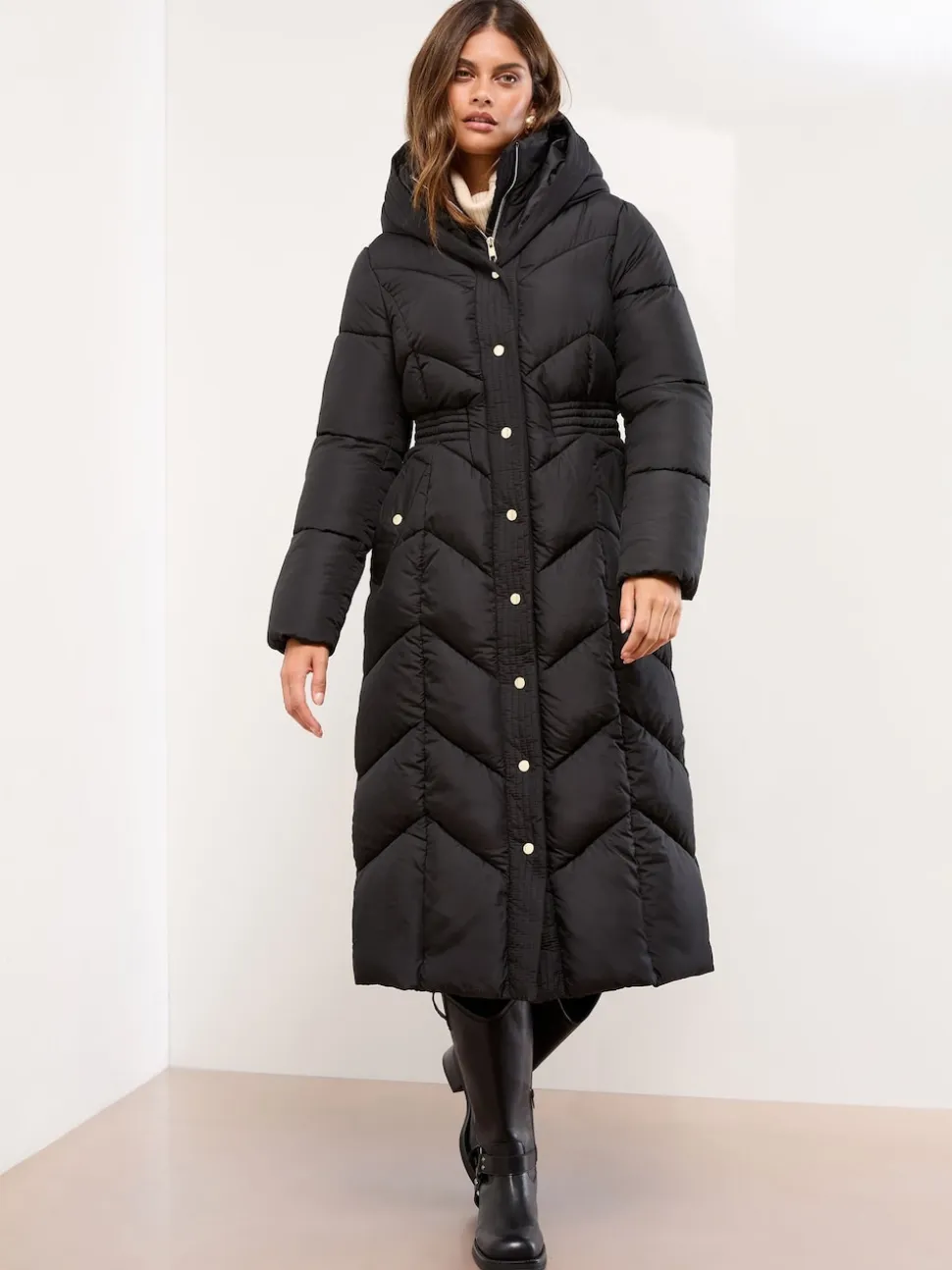 Lipsy Black Petite Longline Double Layer Padded Coat