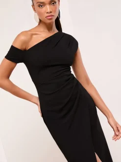 Lipsy Black Petite Off The Shoulder Gathered Waist Midi Dress