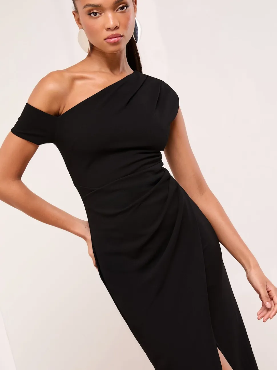 Lipsy Black Petite Off The Shoulder Gathered Waist Midi Dress
