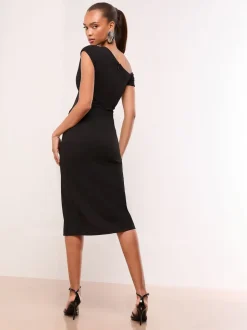 Lipsy Black Petite Off The Shoulder Gathered Waist Midi Dress