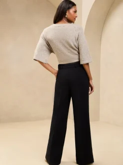 Lipsy Black Petite Premium Wide Leg Trousers