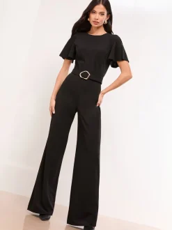 Lipsy Black Petite Short Sleeve Hardware Jumpsuit