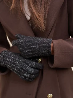 Lipsy Black Shimmer Ribbed Knitted Gloves