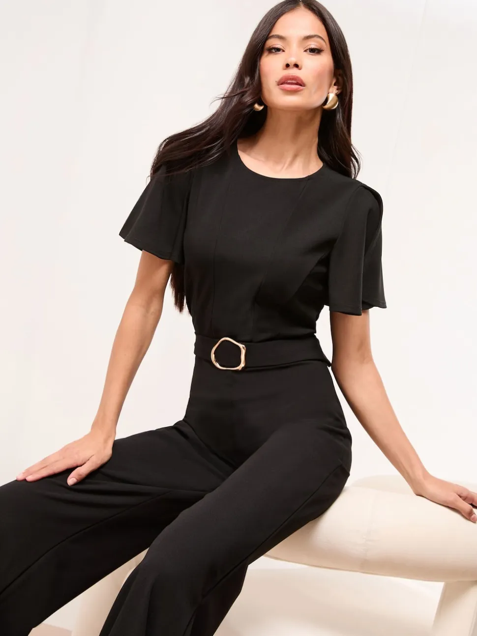 Lipsy Black Short Sleeve Hardware Jumpsuit