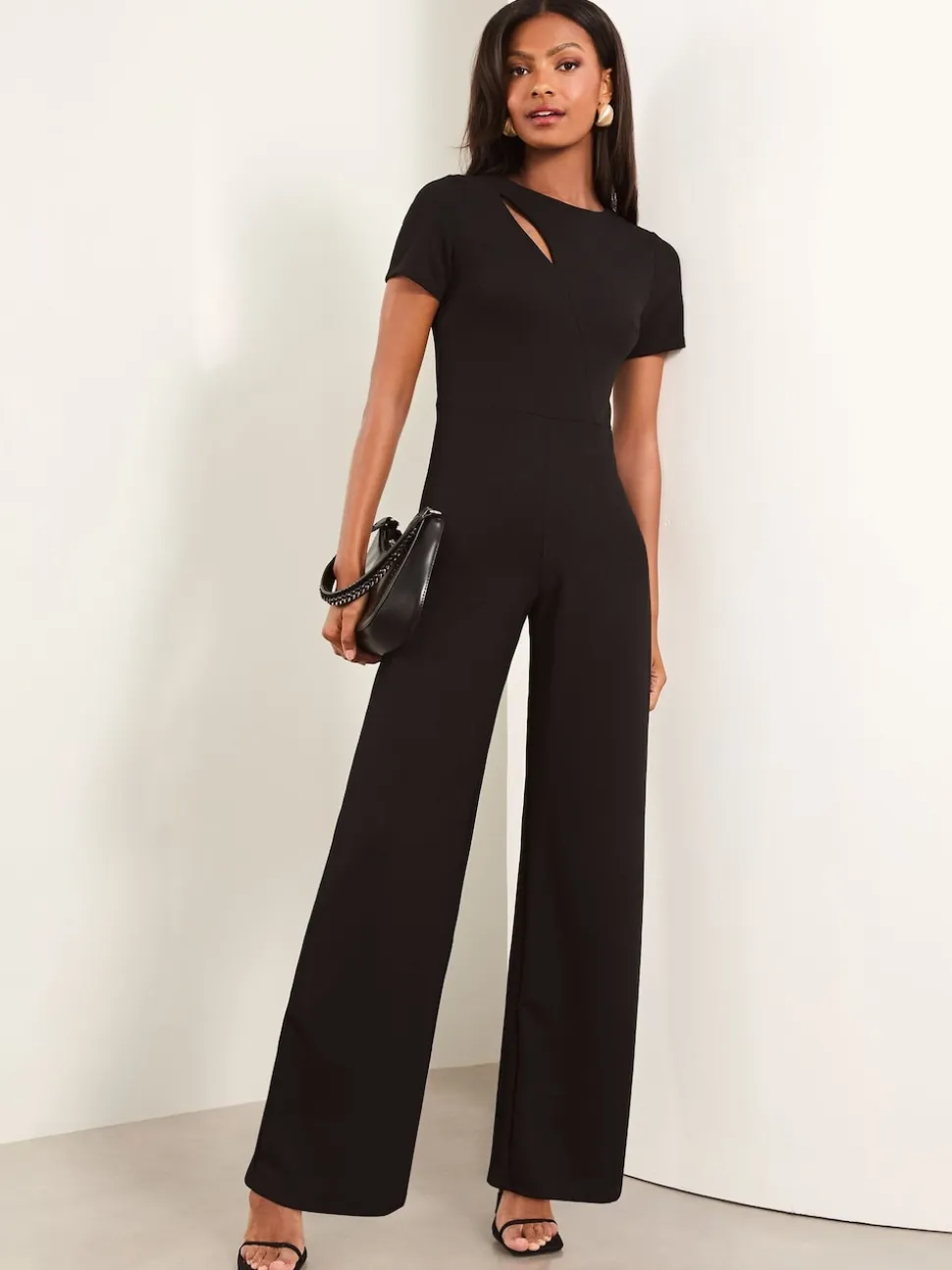 Lipsy Black Short Sleeve Splice Jumpsuit