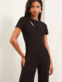 Lipsy Black Short Sleeve Splice Jumpsuit