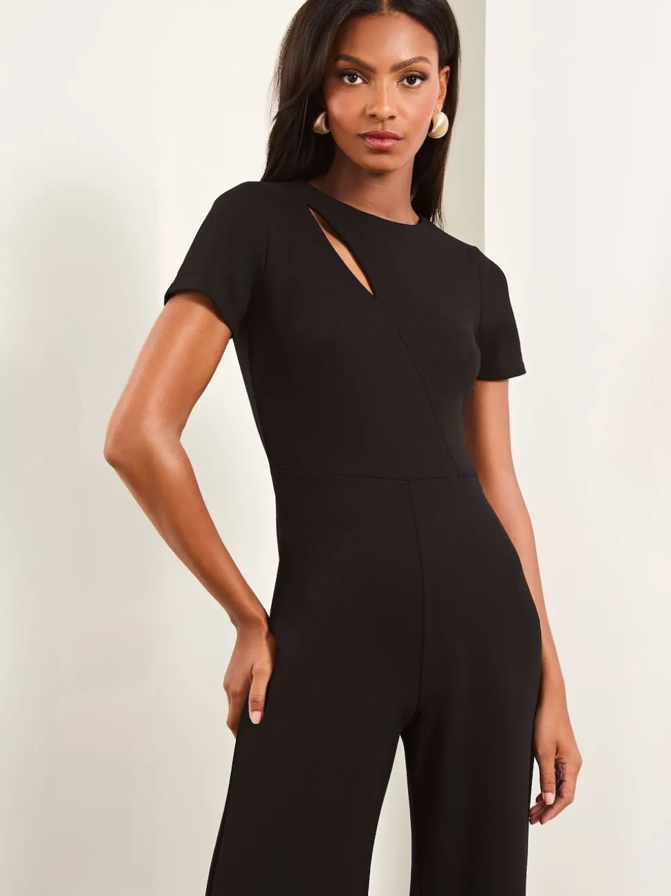 Lipsy Black Short Sleeve Splice Jumpsuit