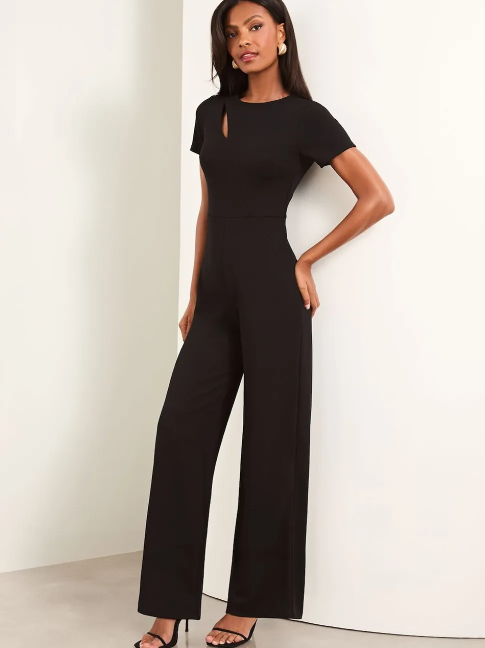 Lipsy Black Short Sleeve Splice Jumpsuit
