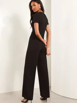 Lipsy Black Short Sleeve Splice Jumpsuit