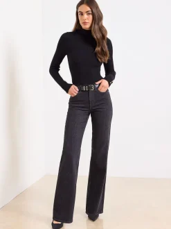 Lipsy Black Snake Print Mid Rise Wide Leg Jeans