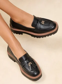 Lipsy Black Standard Fit Chunky Snaffle Trim Detail Faux Leather Loafers