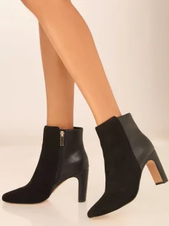 Lipsy Black Standard fit Faux Leather Mixed Material Mid Block Heeled Smart Ankle Boots