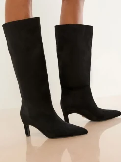 Lipsy Black Standard fit Faux Leather Knee High Low Kitten Heel Boots