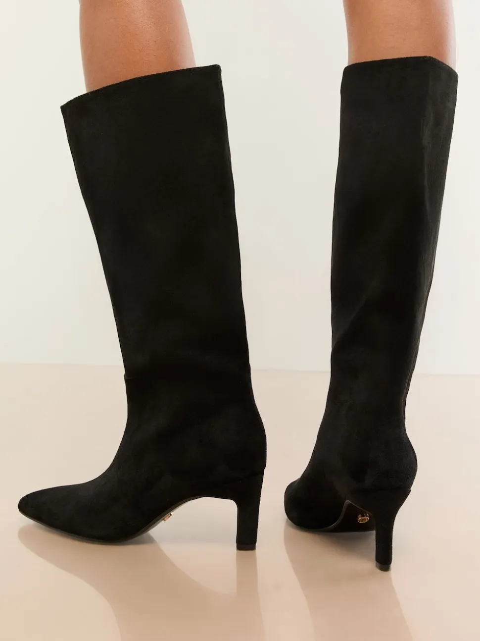Lipsy Black Standard fit Faux Leather Knee High Low Kitten Heel Boots