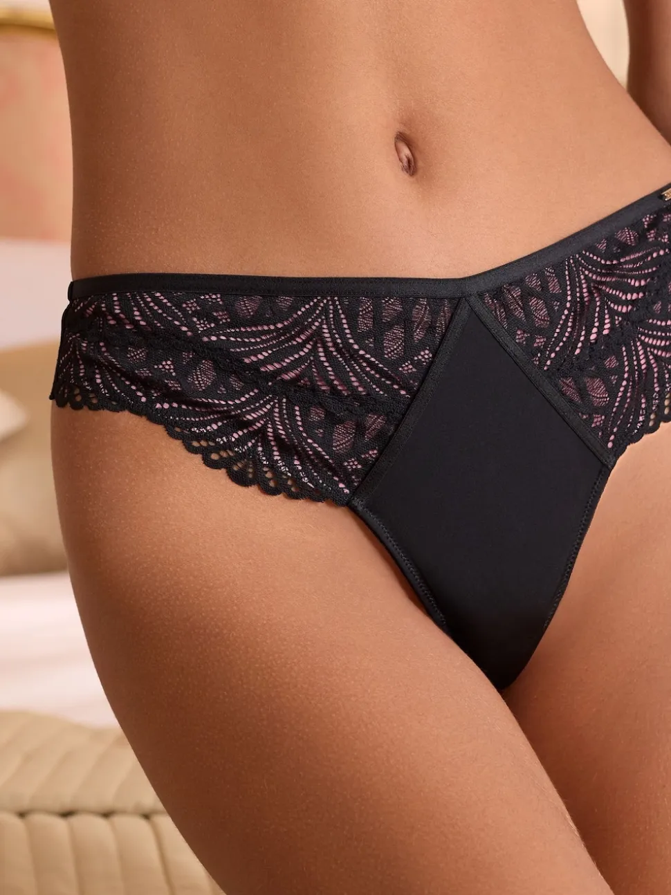 Lipsy Black Thong Geo Lace Thong