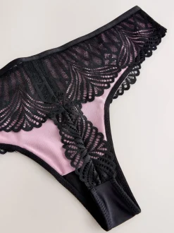 Lipsy Black Thong Geo Lace Thong