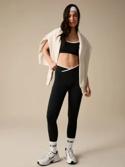 Lipsy Black Tipped Cross-Over Waist Leggings