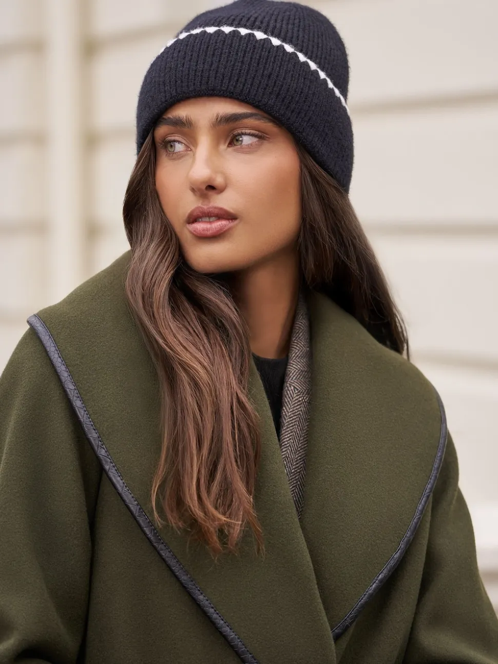 Lipsy Black Whipstitch Trim Beanie Hat